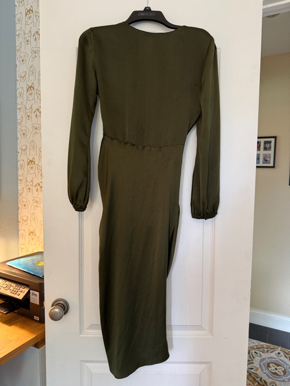 Amanda Uprichard Olive Faux-Wrap Long Sleeve Midi Dress - worn by “Victoria”! - Picture 2 of 4